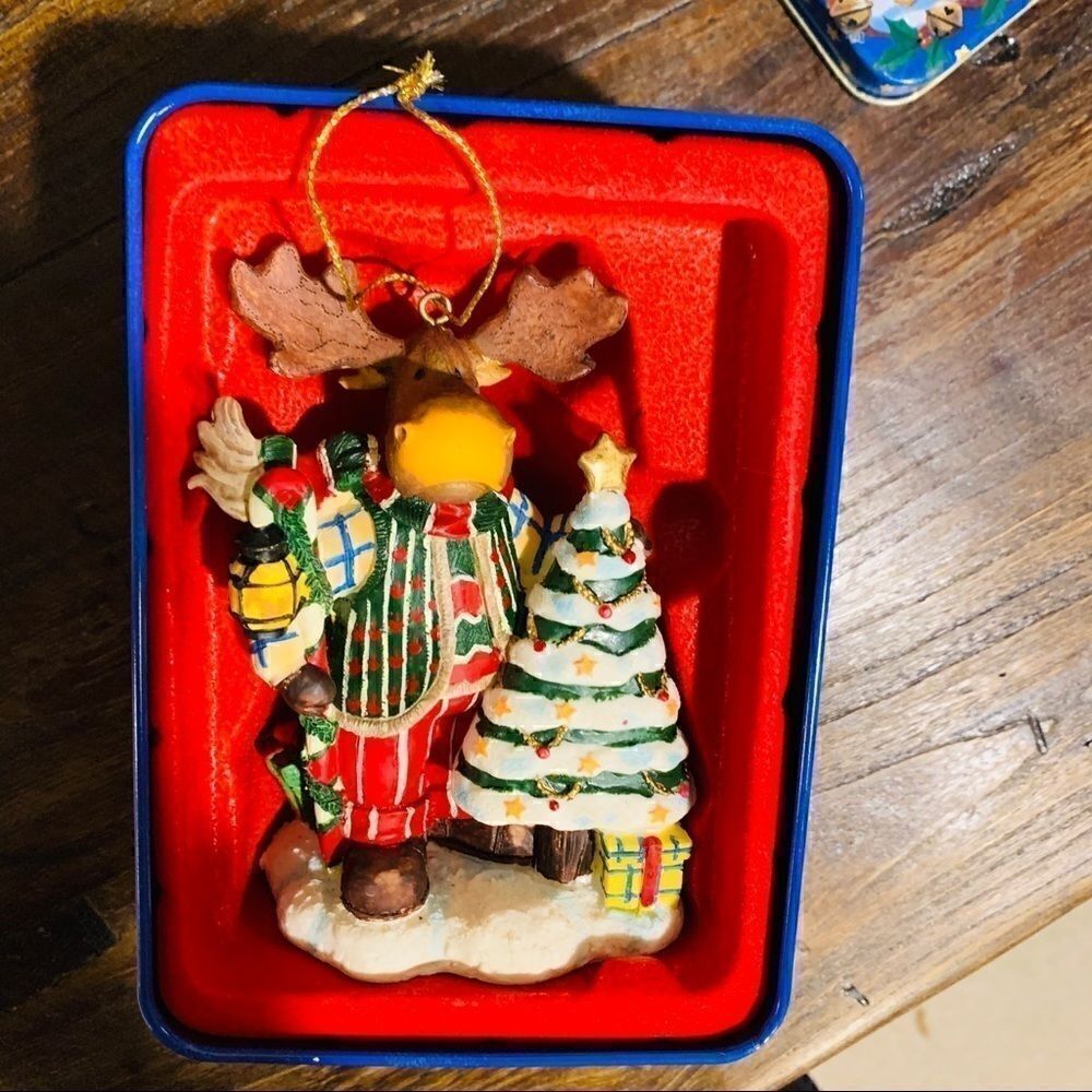 Whimsical Holiday Moose Ornament with Tin